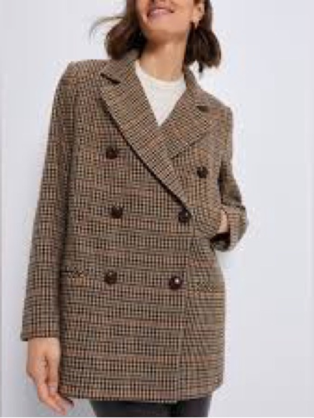 Tuckernuck Brown Houndstooth Kensington Winter Wool Pea Coat
